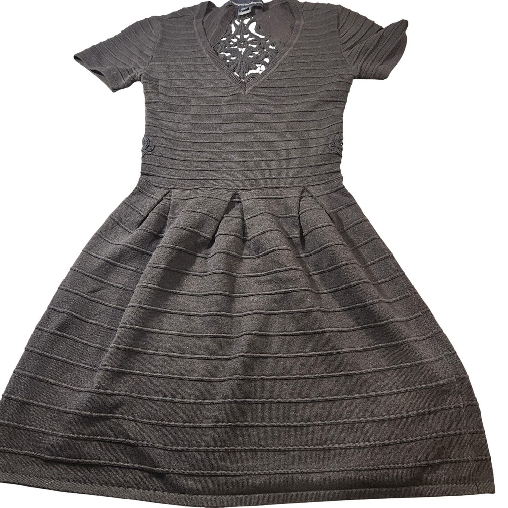 French Connection Dress Womens 4 Black Knit Fit & Flare‎ Lace Back Party Skater